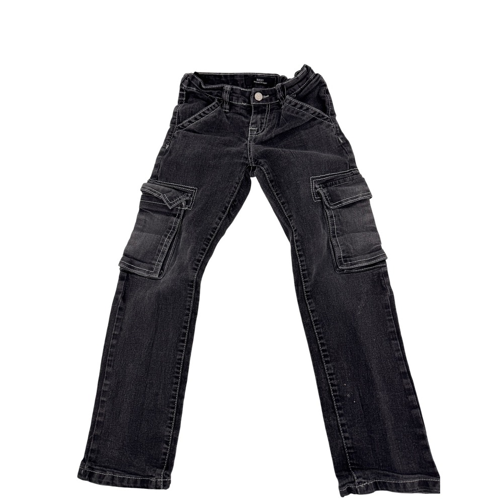 True Religion Ricky Cargo Jeans Kids 10 Black Relaxed Straight Contrast Stitch